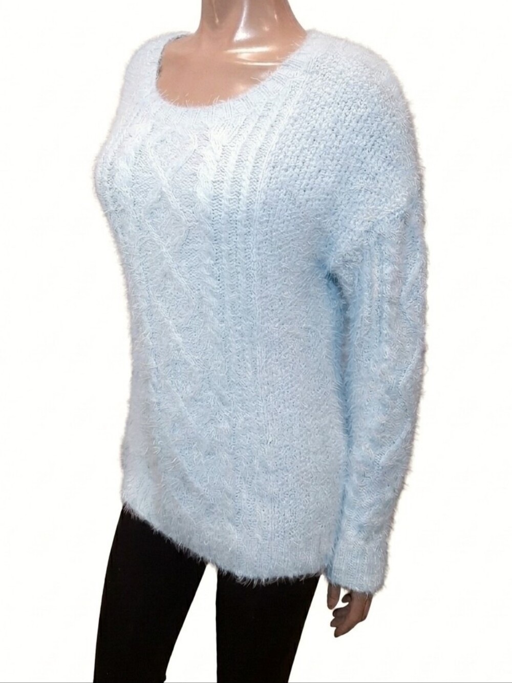 Garage Fluffy Pastel Cable Knit Sweater Crew Neck Slouchy Pullover XS Small